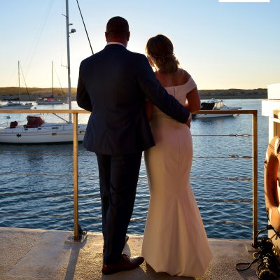 Wedding couple at sunset